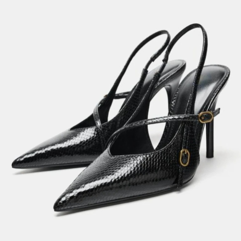 Slingback Heel Formal - Sexy Pointed Toe Textured Leather High