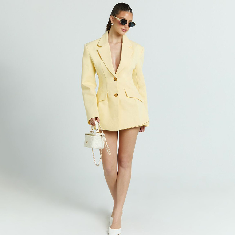 Women'S Formal Wear Pants Suit - Light Yellow Women's 2Pic Suit Set