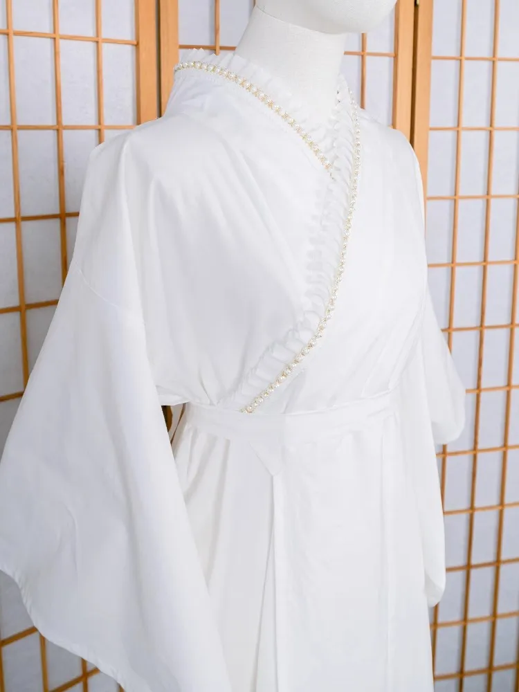 Women'S Formal Traditional Wear - Lace-Trimmed Kimono Undergarment White Color Cotton