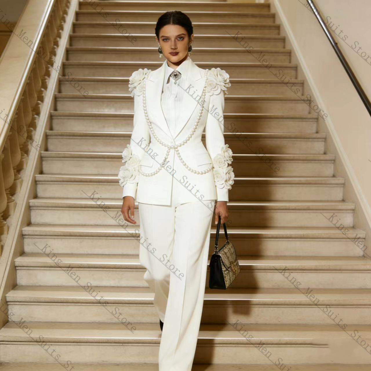 Women Luxury Formal Wear - Luxury White Women Suit Set 2