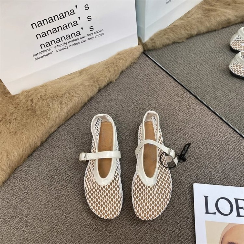 Women Formal Wear For Wedding - Cream White Mesh French Mary Janes