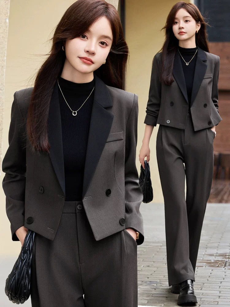 Women'S Formal Wear Pants Suit - Gray short blazer for women, new