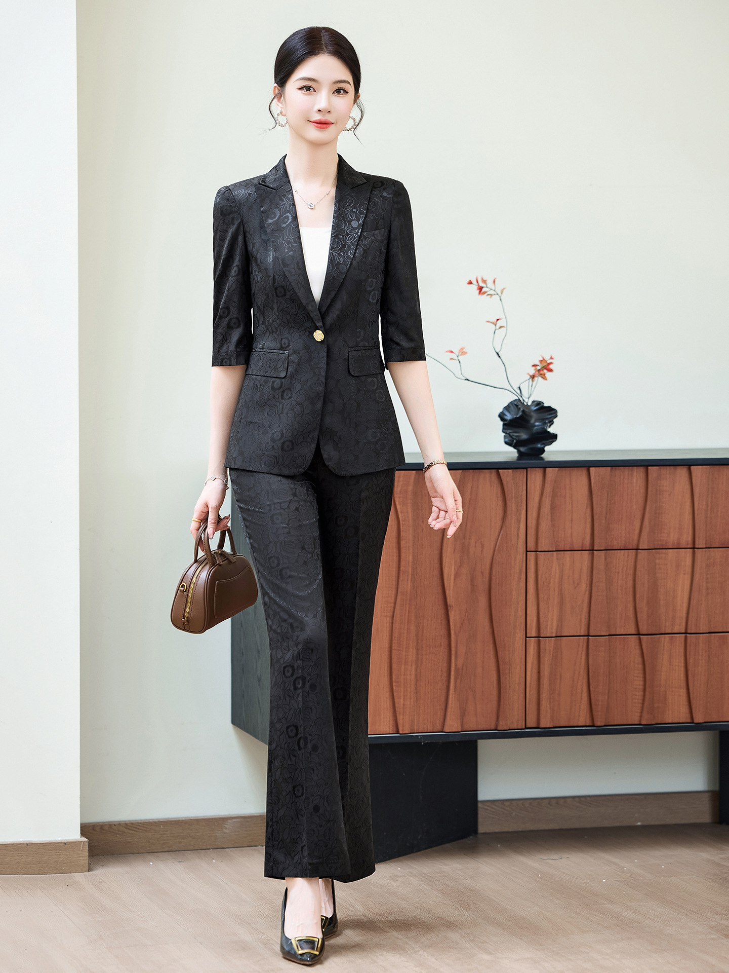 Fashion Apricot Half Sleeve Pr - Women'S Formal Wear Pants Suit ulasan dan harga