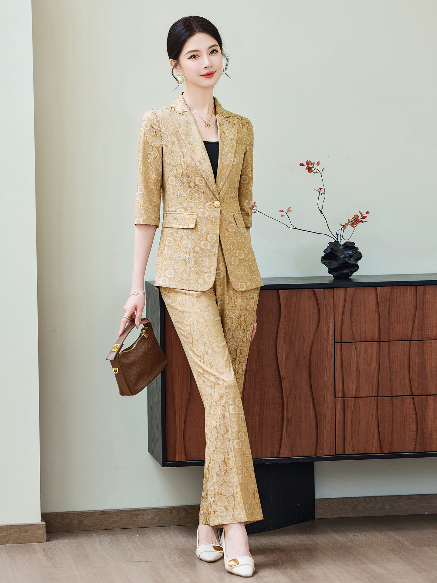 Fashion Apricot Half Sleeve Pr - Women'S Formal Wear Pants Suit ulasan dan harga