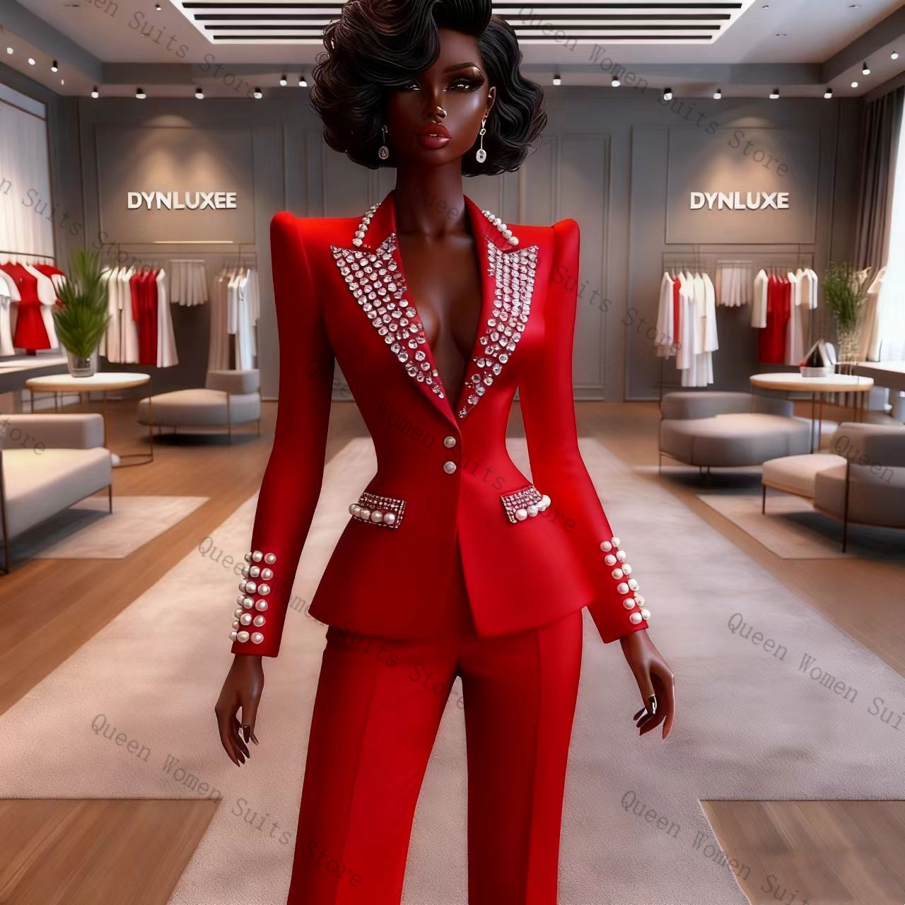 Pearls Red Women Suit Pants Se - Women'S Formal Wear For A Wedding ulasan dan harga