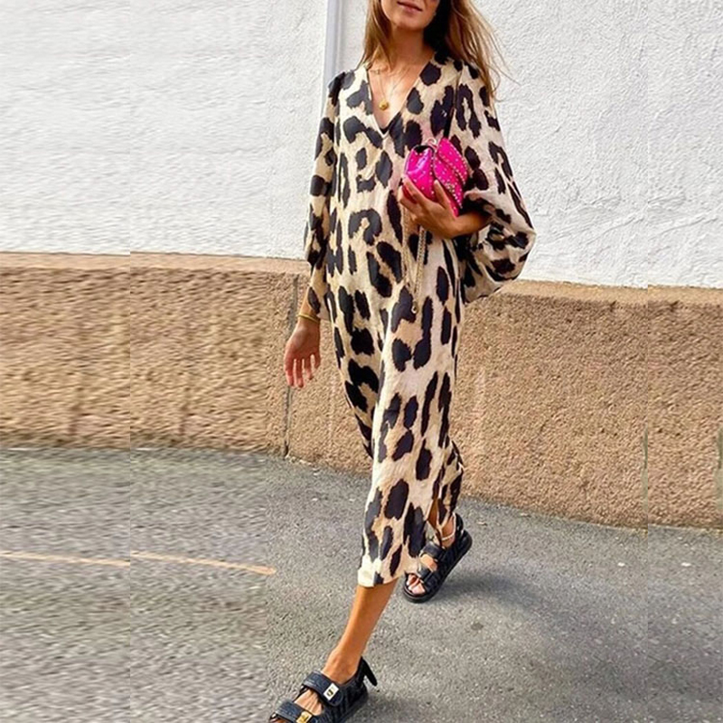Fashion Casual Leopard Print L - Wrap Dress Work ulasan dan harga