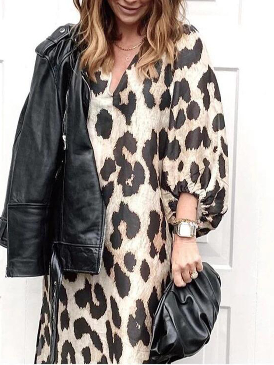 Fashion Casual Leopard Print L - Wrap Dress Work ulasan dan harga