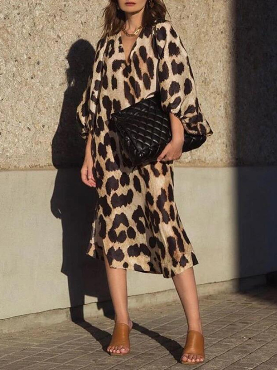 Fashion Casual Leopard Print L - Wrap Dress Work ulasan dan harga