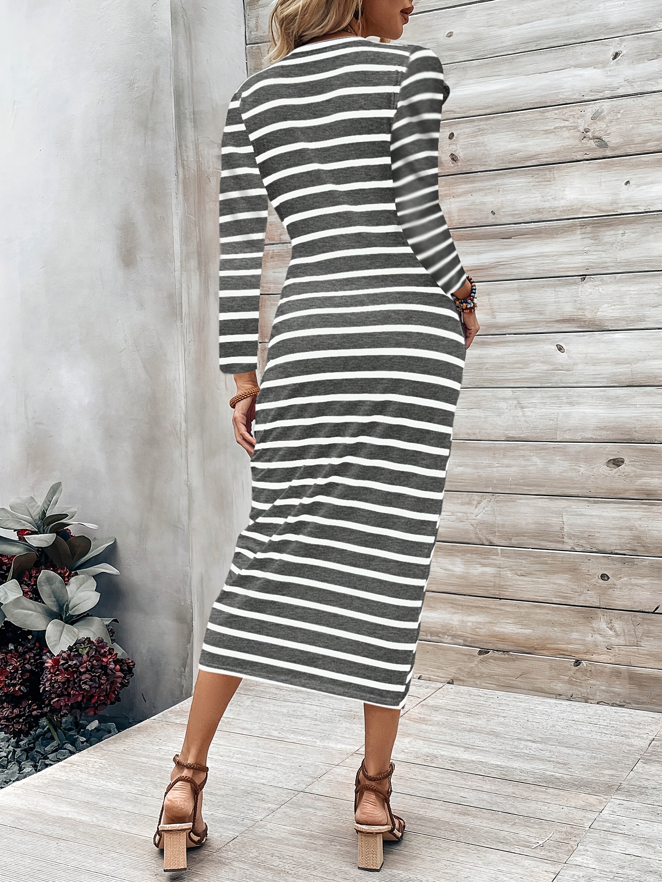 Striped Half-sleeved Tight Dre - Wrap Dress Work ulasan dan harga