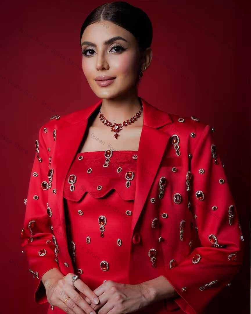 Luxury Red Crystals Women Suit - Women Luxury Formal Wear ulasan dan harga