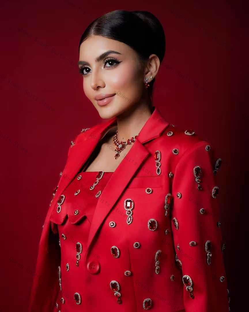 Luxury Red Crystals Women Suit - Women Luxury Formal Wear ulasan dan harga