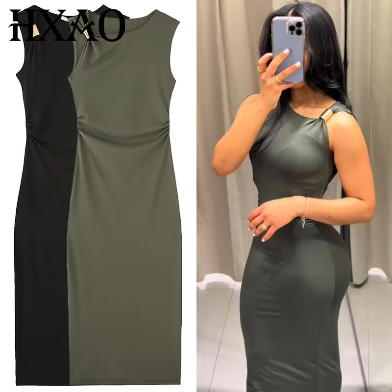 HXAO Womens Ruffled Bodycon Dr - Women'S Green Formal Wear ulasan dan harga