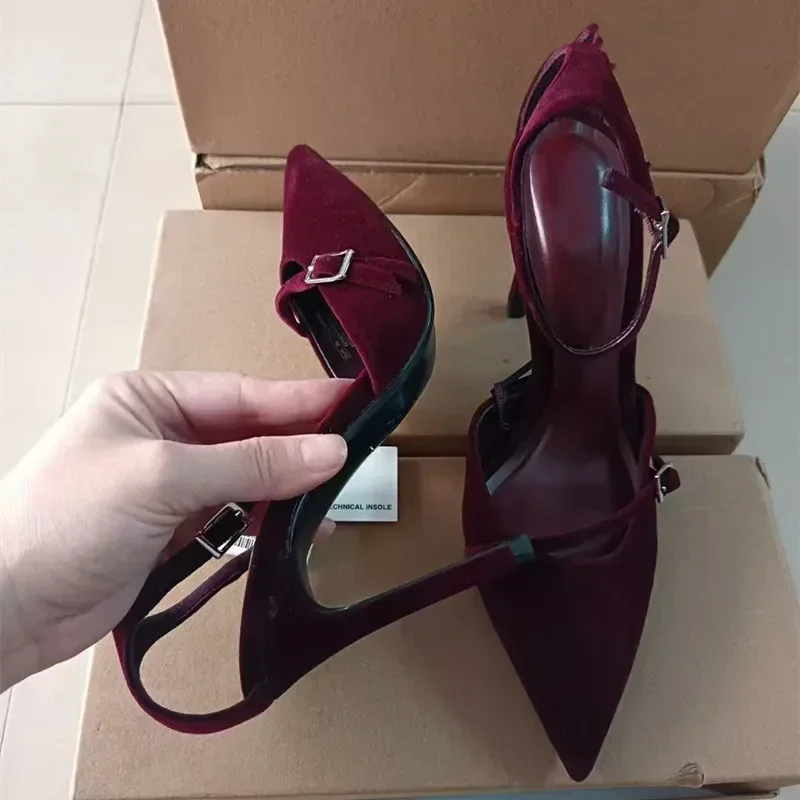 Luxury Velvet Ankle Strap Wome - Slingback Heel Formal ulasan dan harga