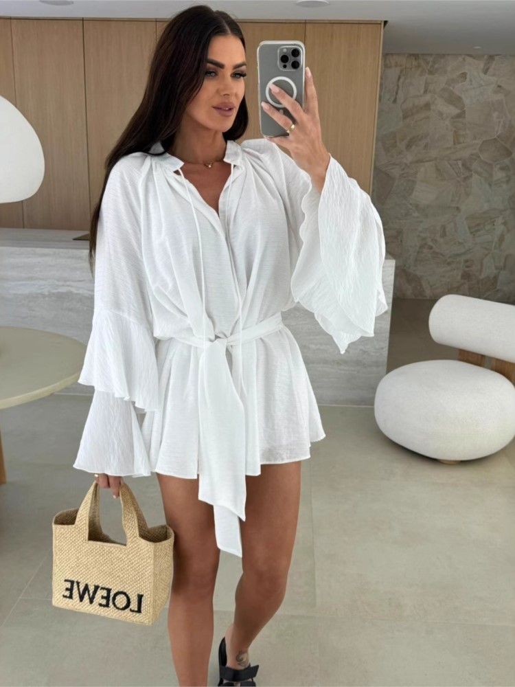 2025 Spring Summer Elegant Ruf - Wrap Dress Work ulasan dan harga