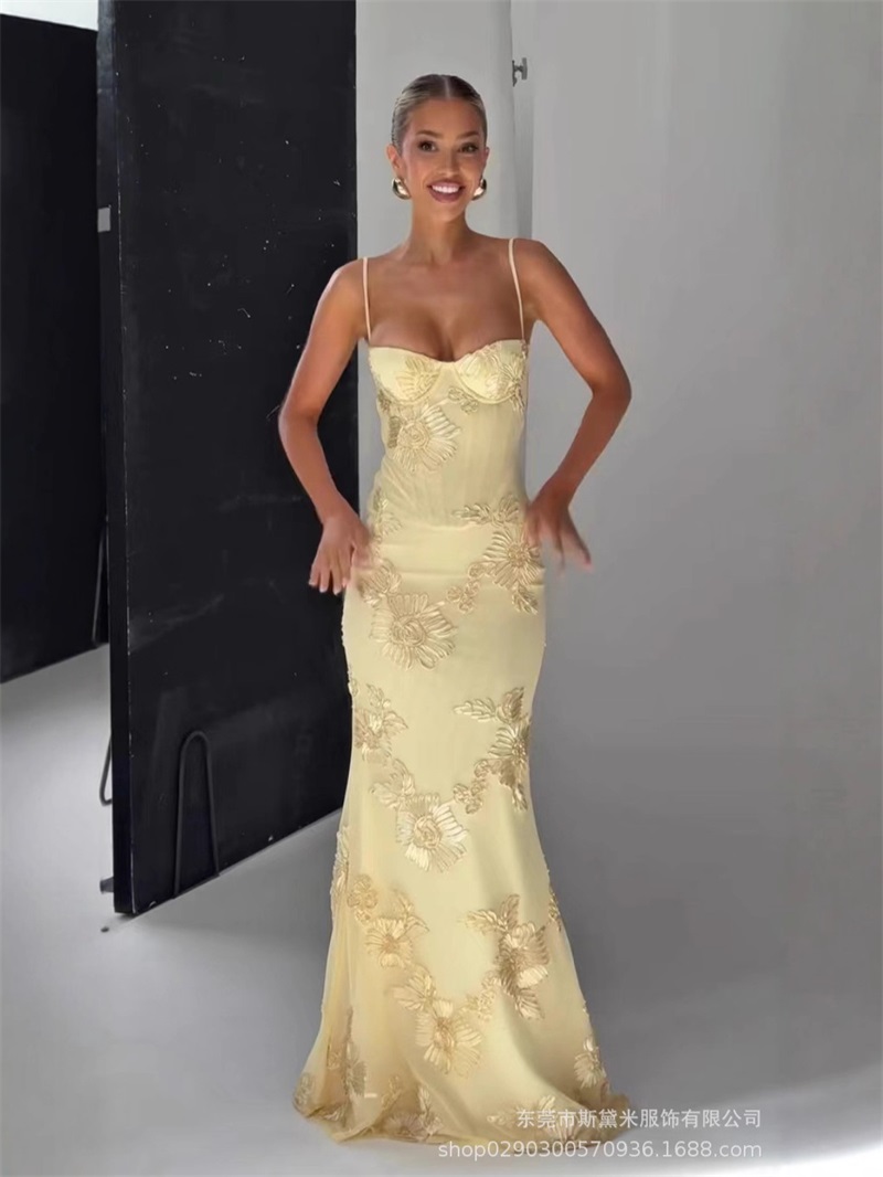 Yellow Embroidery Women Prom D - Women'S Holiday Formal Wear ulasan dan harga