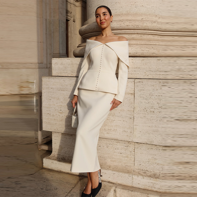 Elegant French White Peplum Tw - Women'S Formal Wear Suits ulasan dan harga