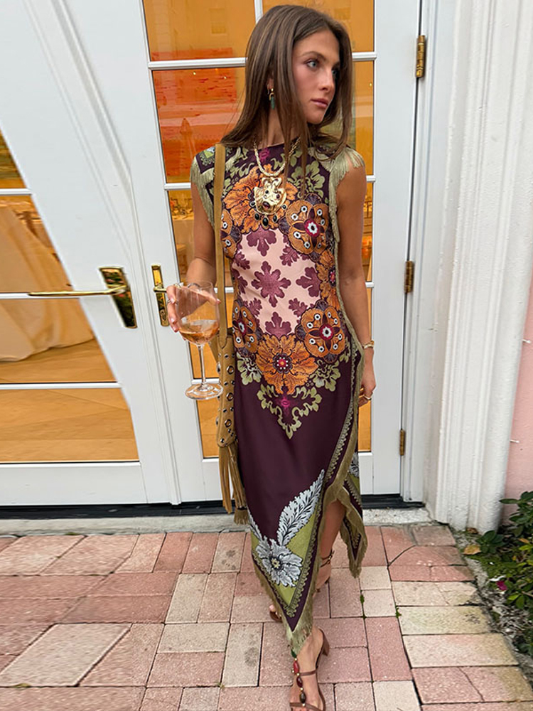 Elegant Printed Women's Tassel - Wrap Dress Work ulasan dan harga