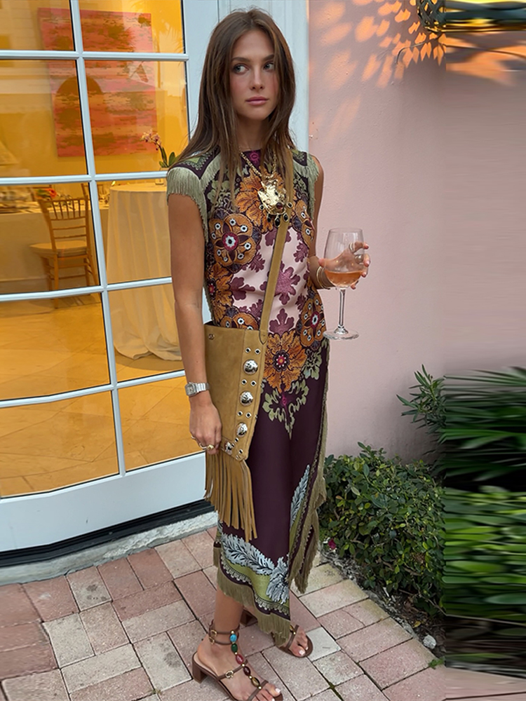 Elegant Printed Women's Tassel - Wrap Dress Work ulasan dan harga