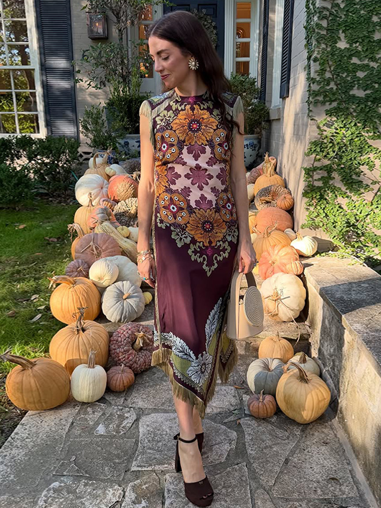Elegant Printed Women's Tassel - Wrap Dress Work ulasan dan harga