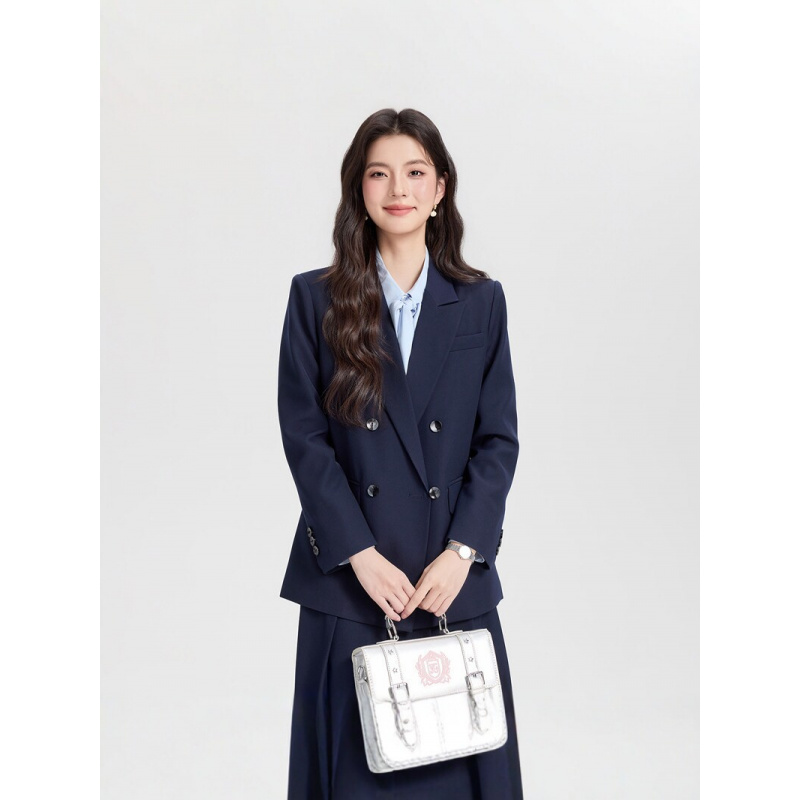 Navy blue double-breasted wome - Women Formal Wear Interview ulasan dan harga