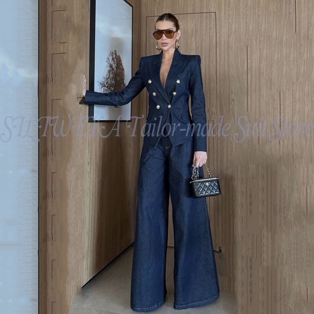 Women Pant Suits Blue Denim 2  - Women'S Formal Wear Pants Suit ulasan dan harga