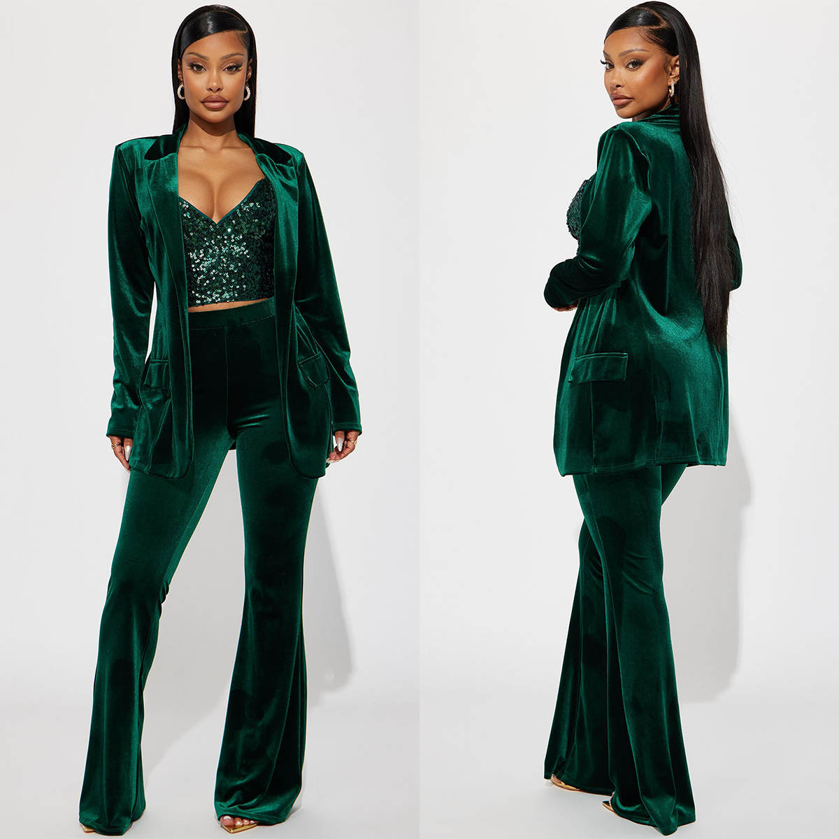 Green Velvet Women Pants Suits - Women'S Green Formal Wear ulasan dan harga