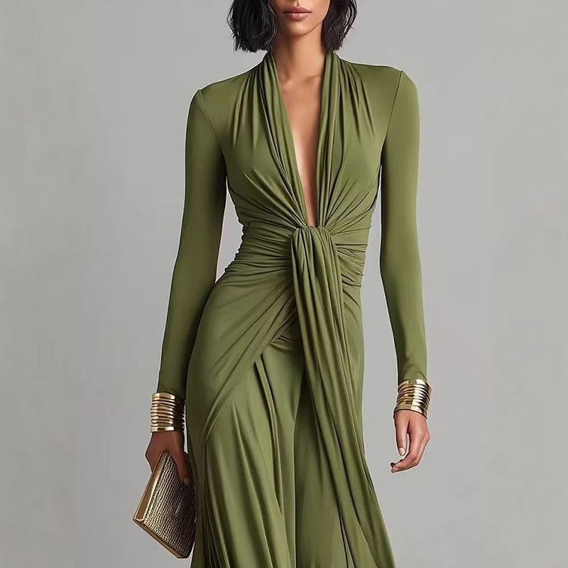 Women's Elegant Deep V Neck Ma - Wrap Dress Work ulasan dan harga
