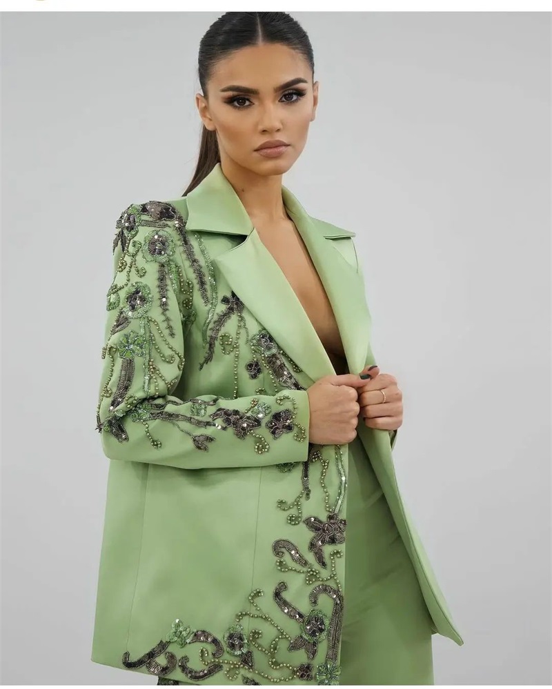 Designer Green Satin Women Sui - Women Luxury Formal Wear ulasan dan harga