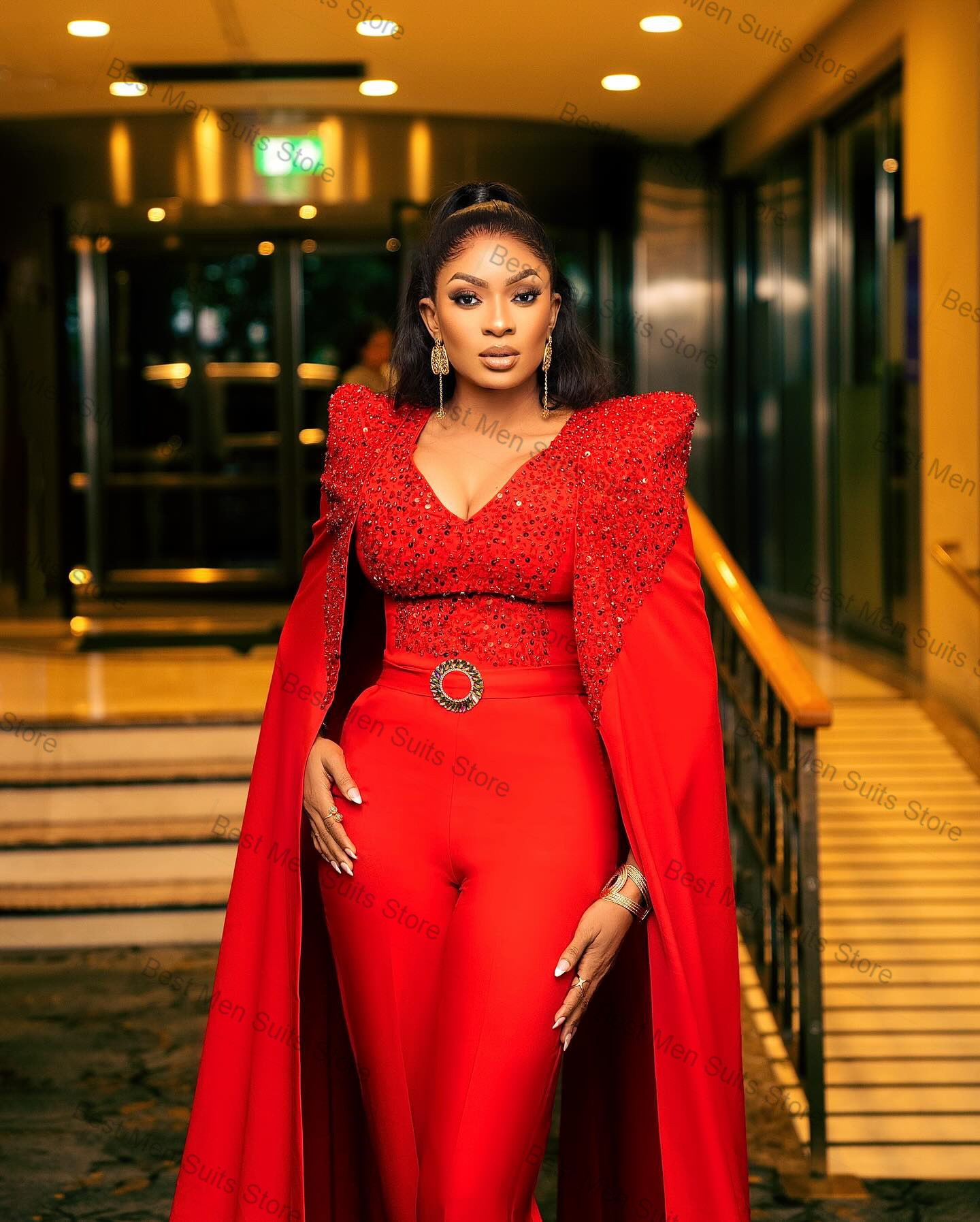 Luxury Red Wrap Women Suit Set - Wrap Dress Work ulasan dan harga