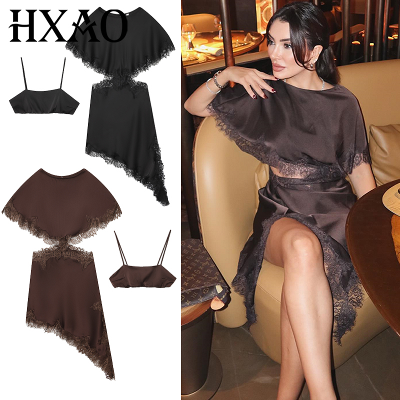 HXAO Lace Asymmetric Dress Wom - Wrap Dress Work ulasan dan harga