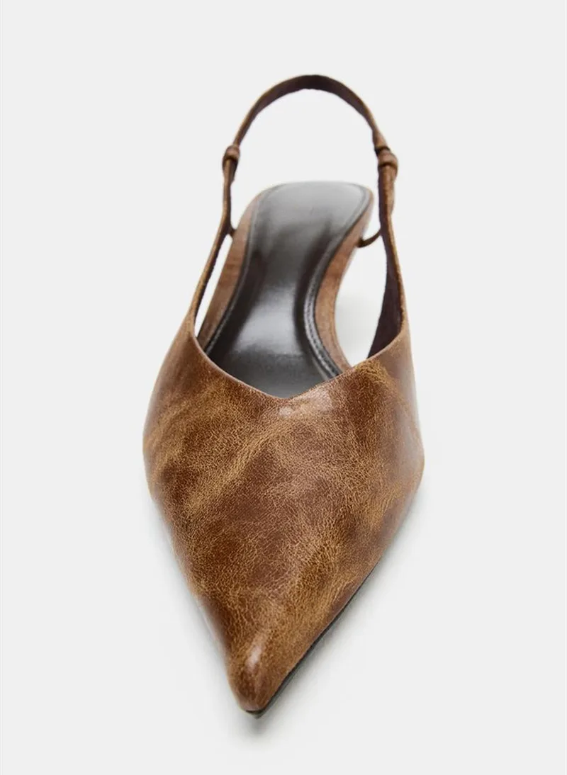 Retro Brown Kitten Heel Design - Slingback Heel Formal ulasan dan harga