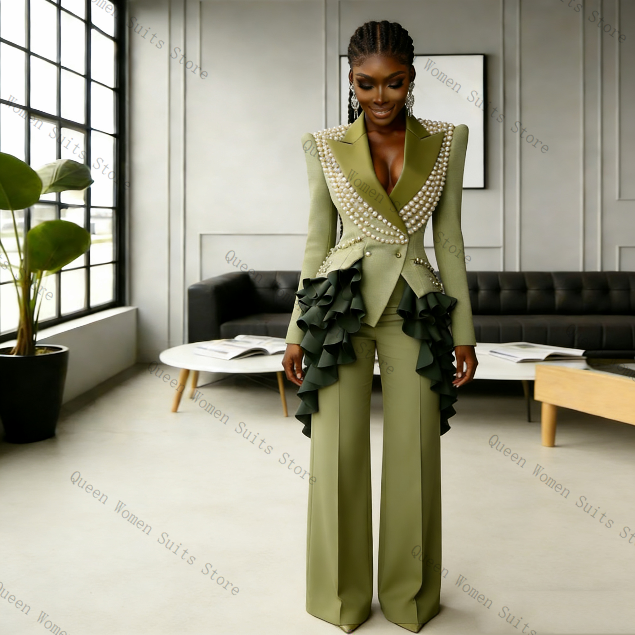 Luxury Pearls Women Suit Pants - Women Luxury Formal Wear ulasan dan harga