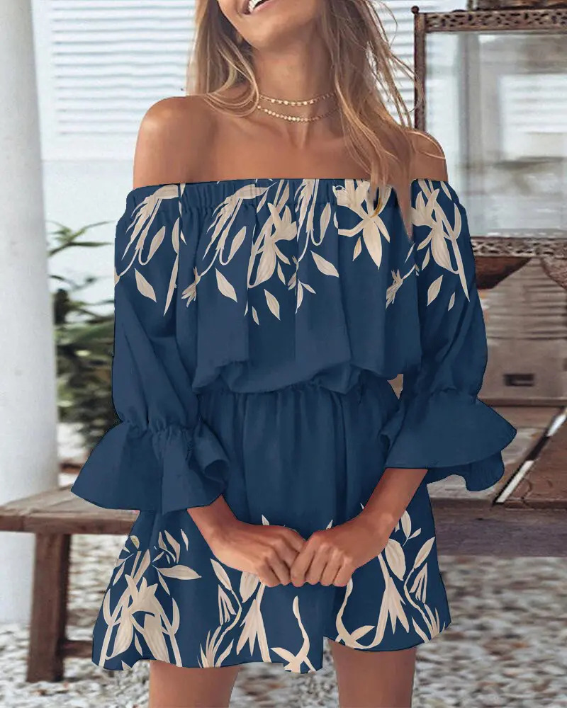 Feather Print Off The Shoulder - Wrap Dress Work ulasan dan harga