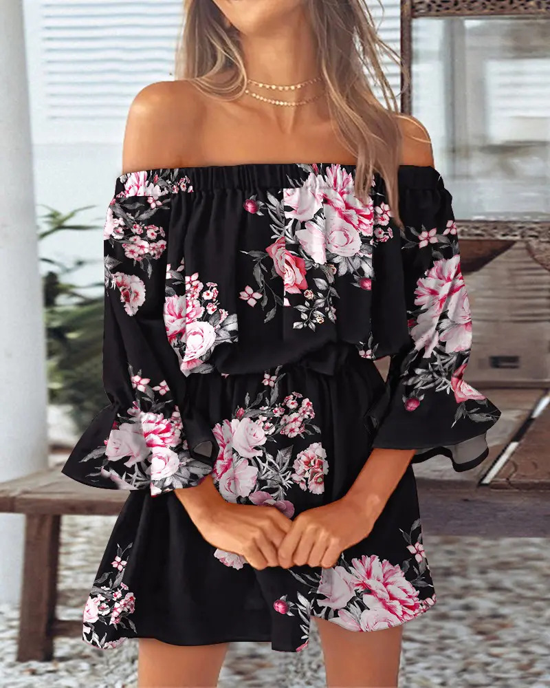 Feather Print Off The Shoulder - Wrap Dress Work ulasan dan harga