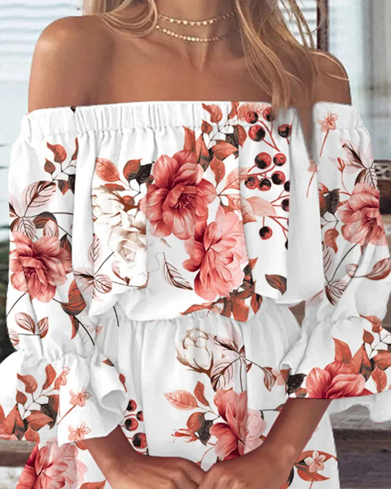 Feather Print Off The Shoulder - Wrap Dress Work ulasan dan harga